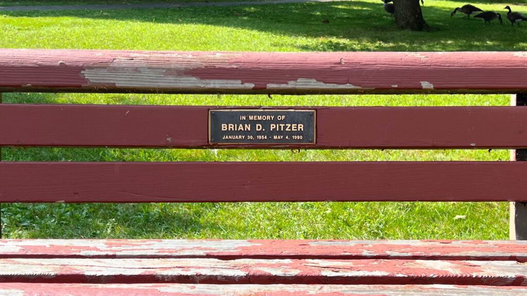 Brian Pitzer's memorial bench at Look Park in Florence MA