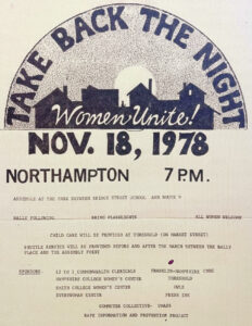 Take Back The Night flyer 1978, care of UMass Center for Women and Community