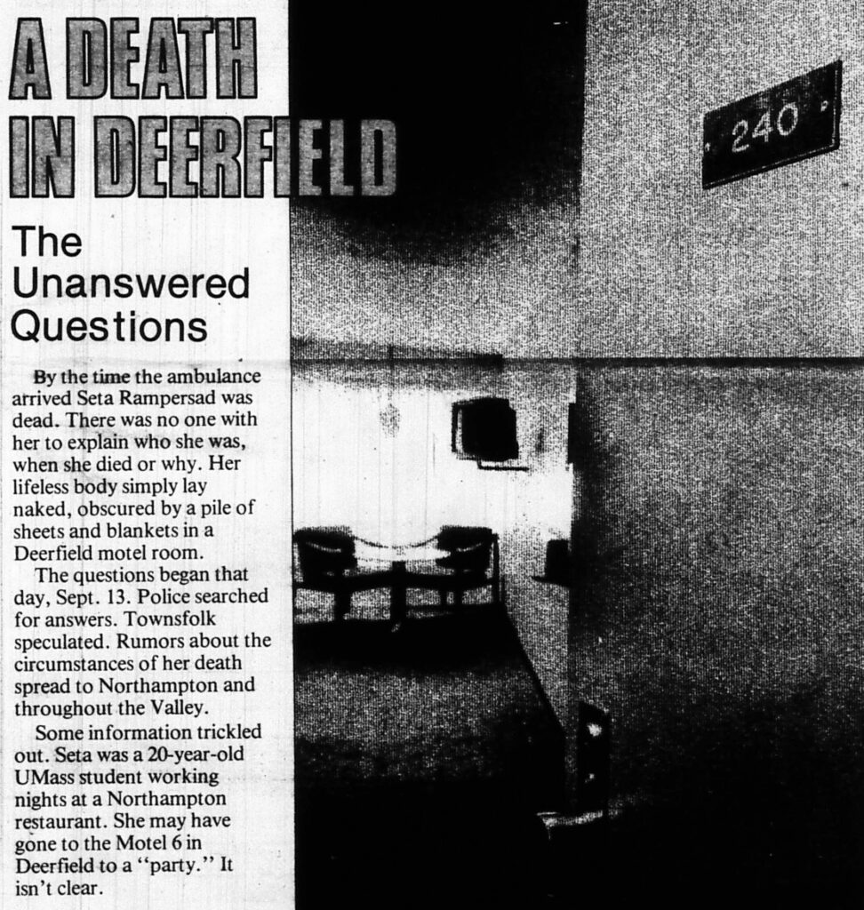 Cover of Valley Advocate, door of room 240 opened to reveal a pair of chairs, small table and TV.